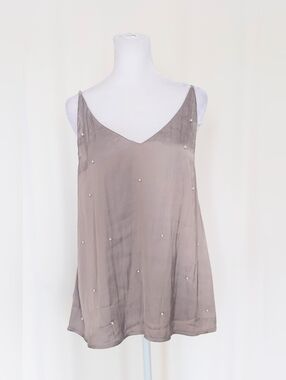 On Twelfth Pearl Embellished Sleeveless Camisole Blouse Silver Size Small